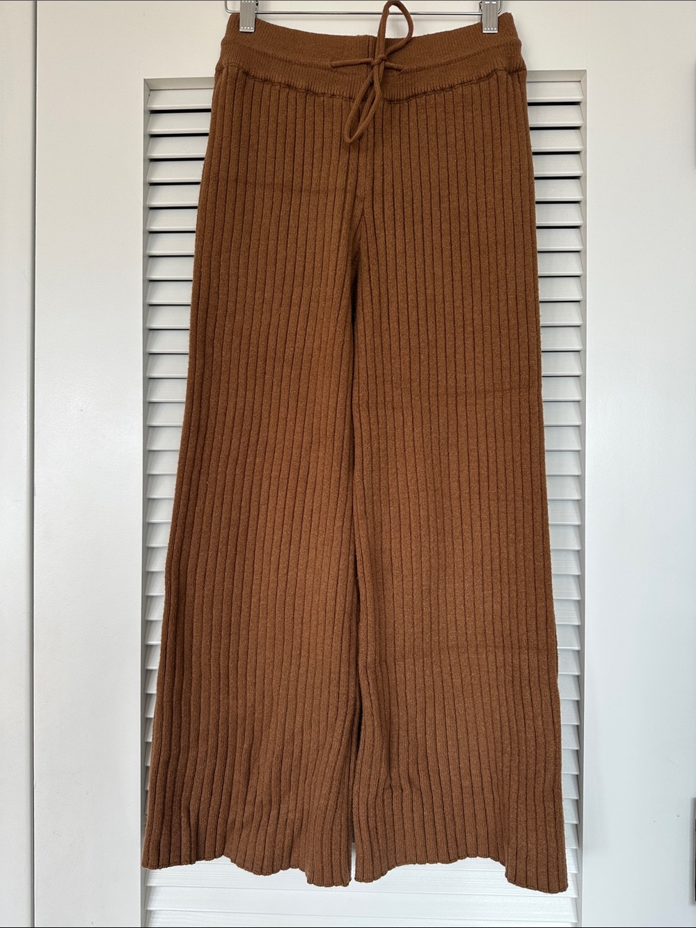 Zara Ribbed Knit Wide Leg Lounge Pants Camel Brown Size S